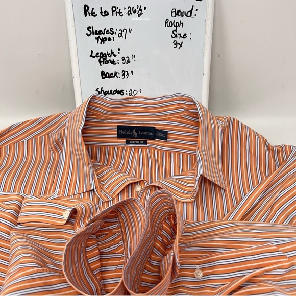 Ralph Lauren Custom Fit Long Sleeve Button Shirt Orange White Stripe Size XXL - Picture 7 of 14
